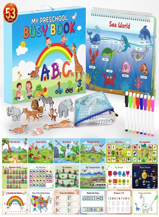 WJPC 53 Designs Busy Book for Toddlers 1,2,3,4,5,6 Years. Preschool Learning Busy Board Kids Boys&Girls Quiet Montessori Toddler Activity Book, Tracing Coloring Book - Image 1